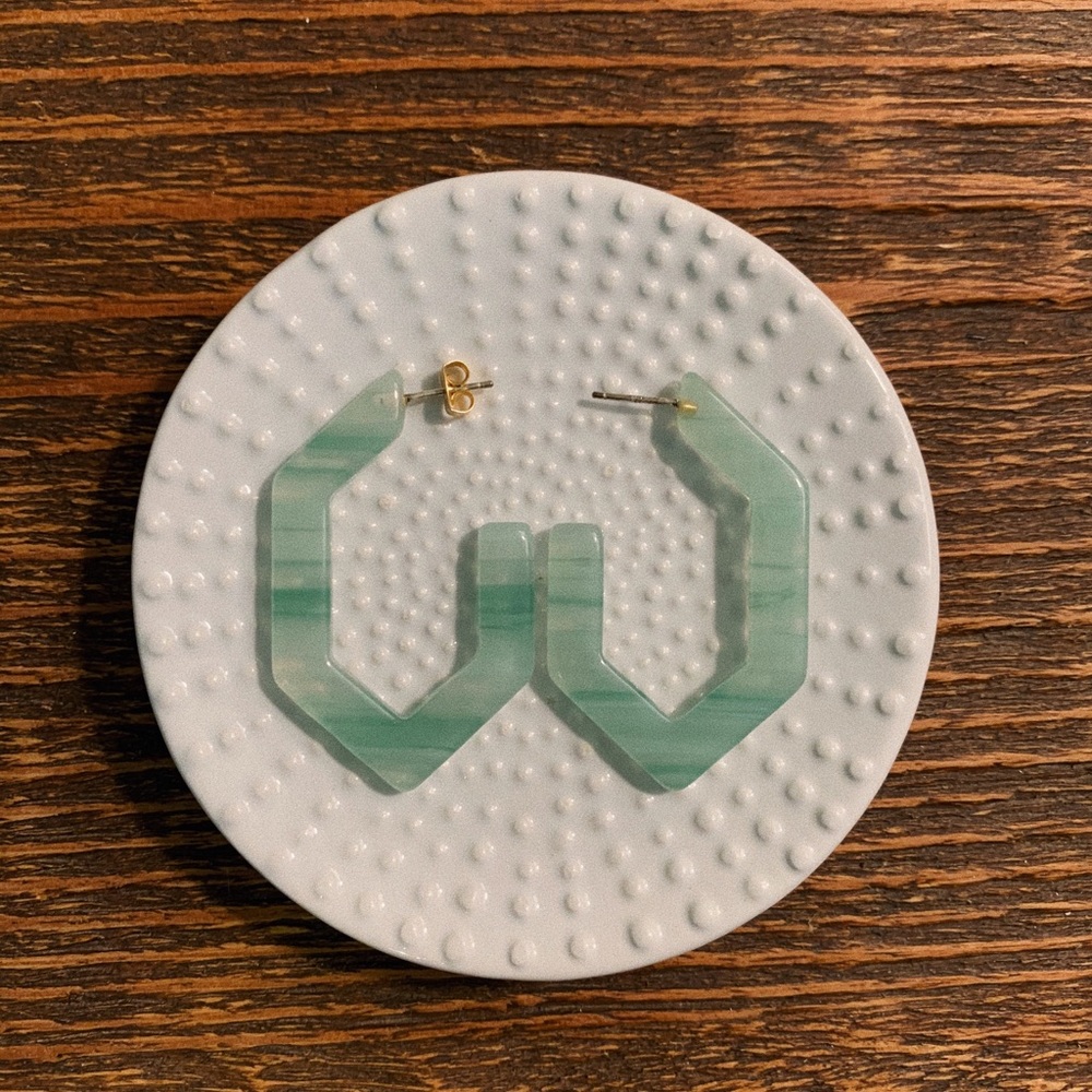 Madewell Geometric Green Resin Hoop Earrings